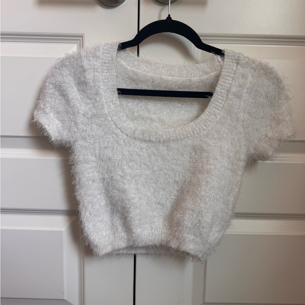 White Fuzzy Knit Crop Top